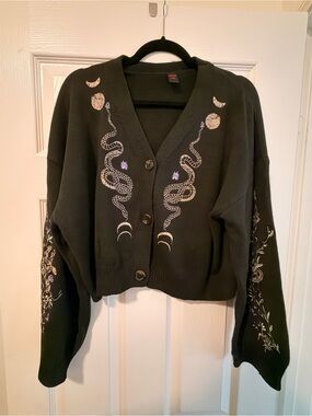 ROMWE Embroidered Snake Moon Cardigan Sweater 1XL